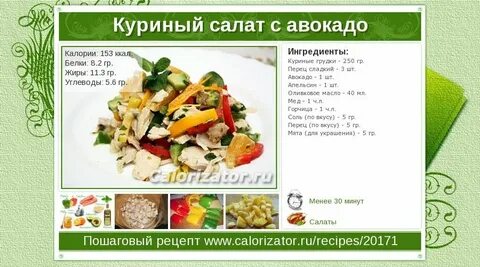 Салат с курицей калорийность