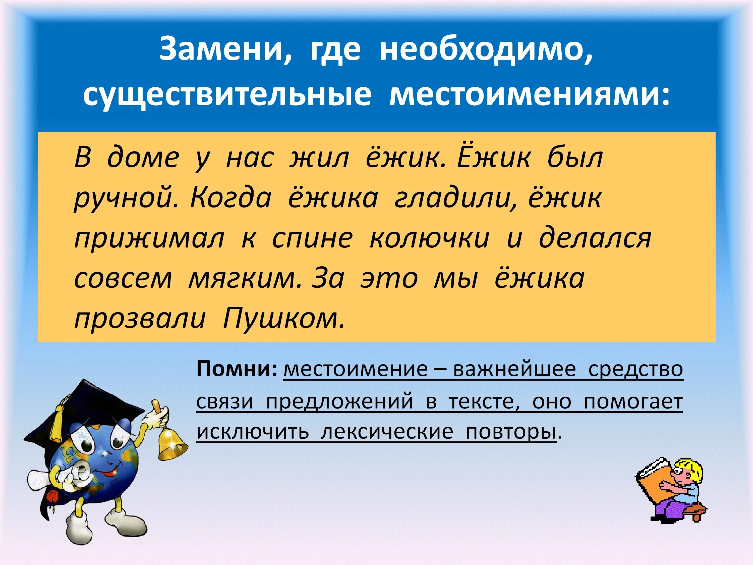 Ошибка в употреблении местоимения допущена в предложении. Сложное предложение с разрядом местоимениями. в доме у нас жил ежик он был ручной местоимения. разбор местоимений подошел к нам вспомнил о нас приготовил для вас. правила использования местоимений вместо лексических повторов.