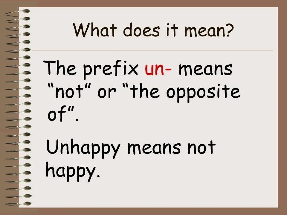 Префикс un. Happy префикс. What does prefix a- mean. What does it mean. $Not mean.