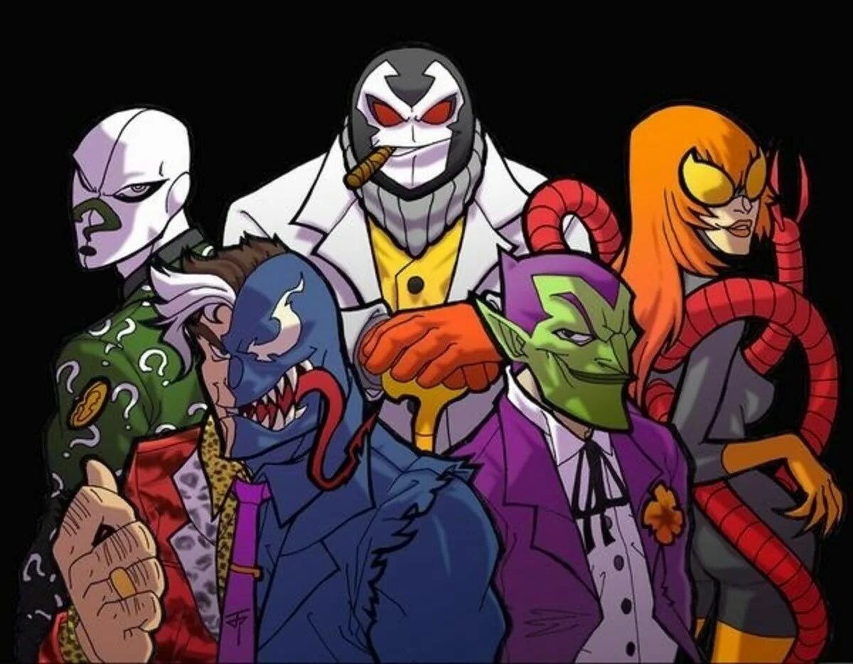 Супер злодеи человека паука. Марвел амальгам злодеи. Лига суперзлодеев 2х2. Враги супергероев.