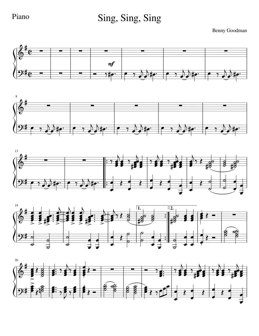 Sing sing sing lyrics. Sing Sing Sing Benny Goodman Ноты. Sing Sing Sing Ноты для фортепиано. Sing Sing Sing Ноты кларнет. Sing Sing Ноты для хора.