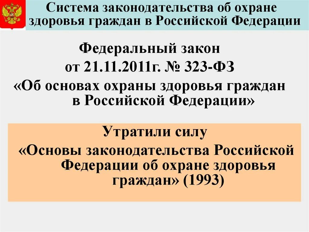 Законодательство РФ об охране здоровья граждан. Основы законодательства об охране здоровья граждан. Основы законодательства РФ об охране здоровья. ФЗ 323. Основы охраны здоровья 1993