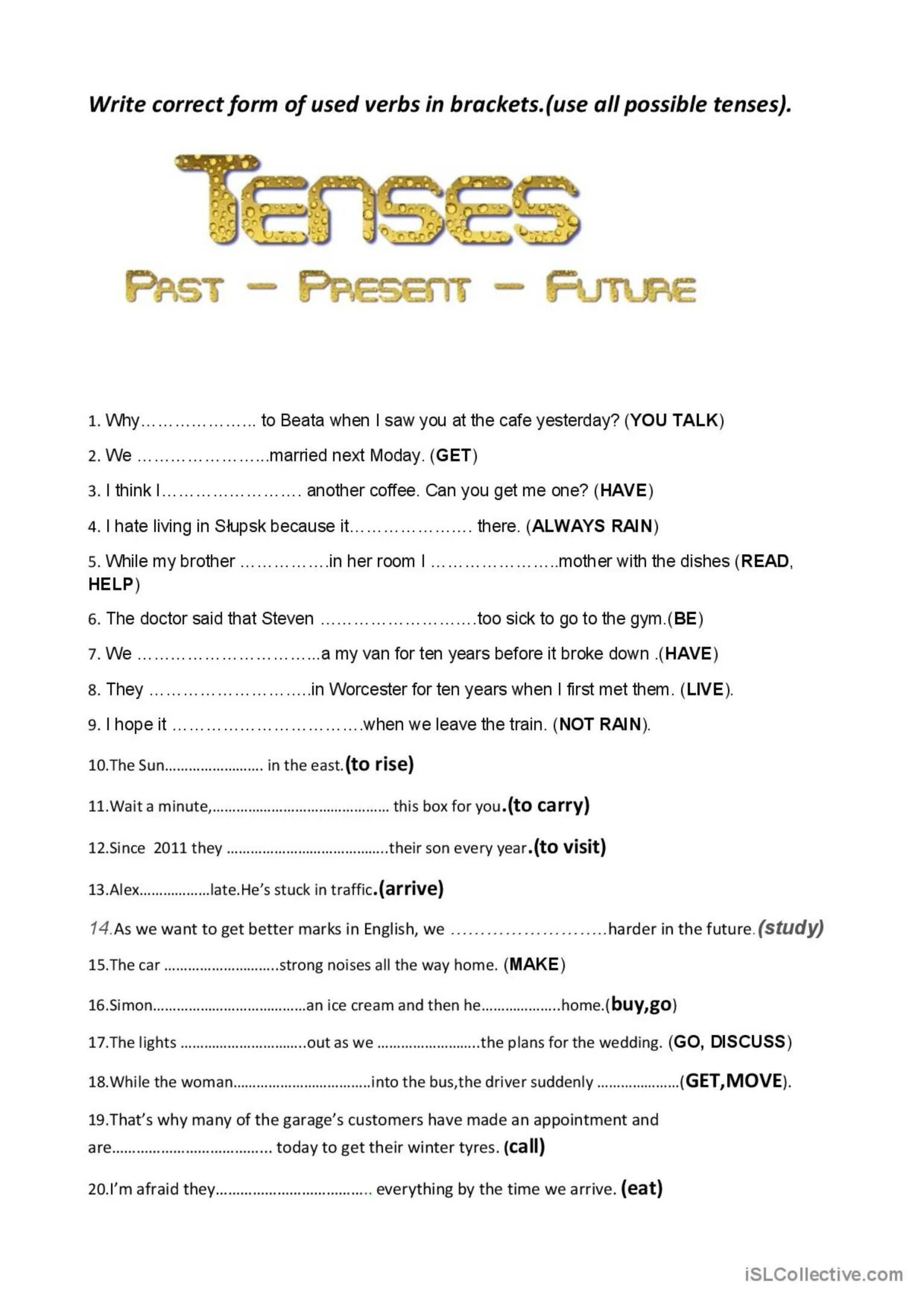 Grammar tenses exercise telegraph