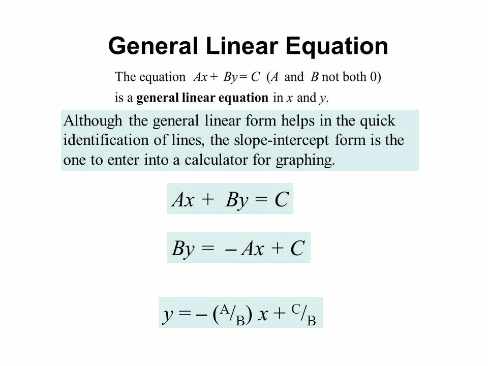 Equation of the line. General form. Form of Linear function. Multiline equation notion. General line