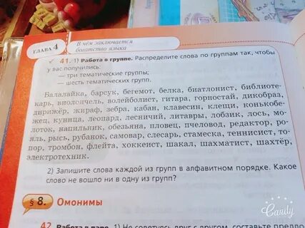 Спишите слова распределяя их по тематическим группам
