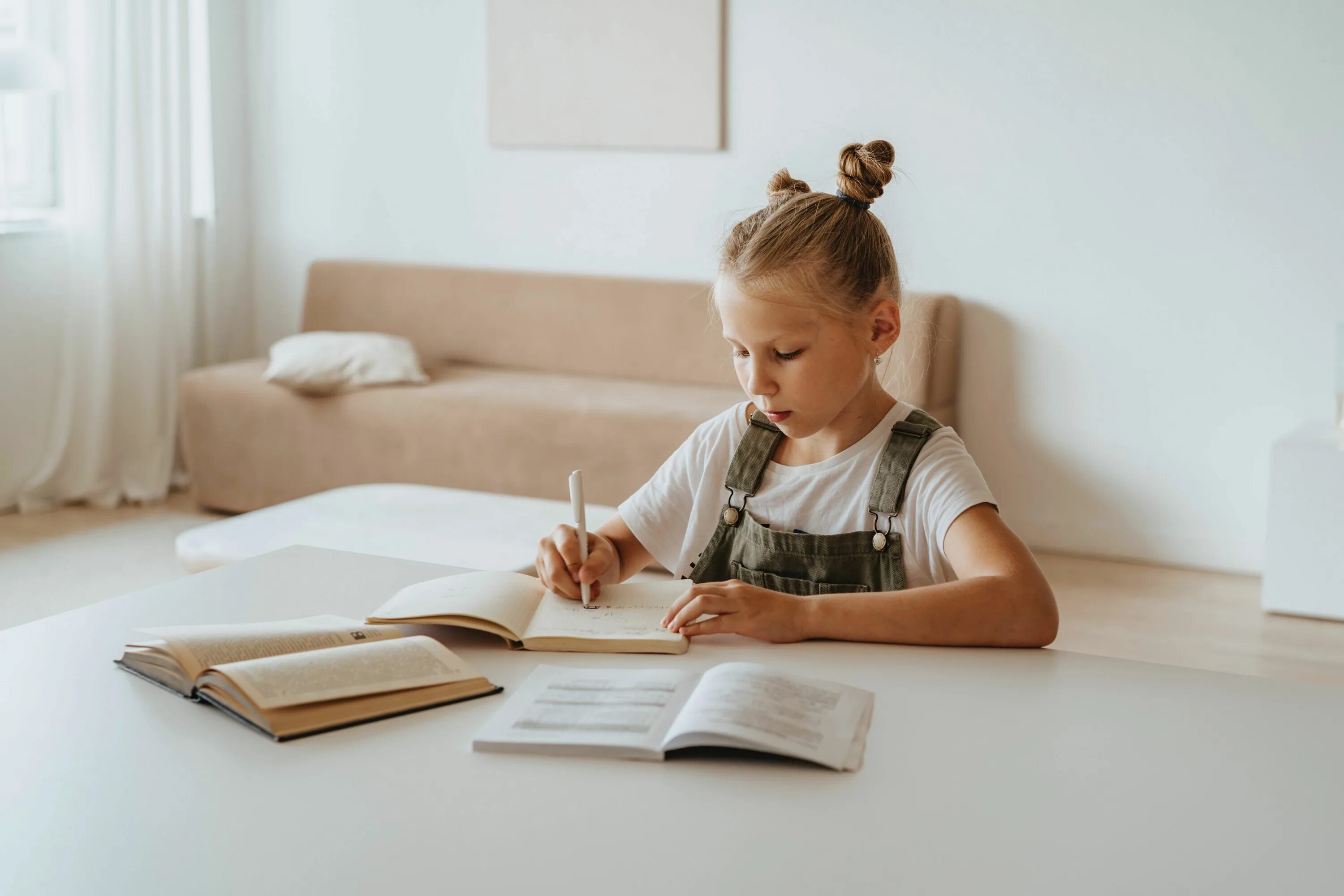 She does homework