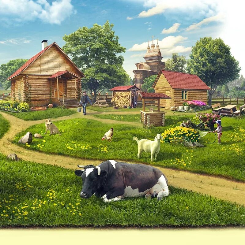 Домашние животные на ферме. Подворье игра. Домик с хозяйством. Подворье игра. Весёлая ферма 4 пять миров.