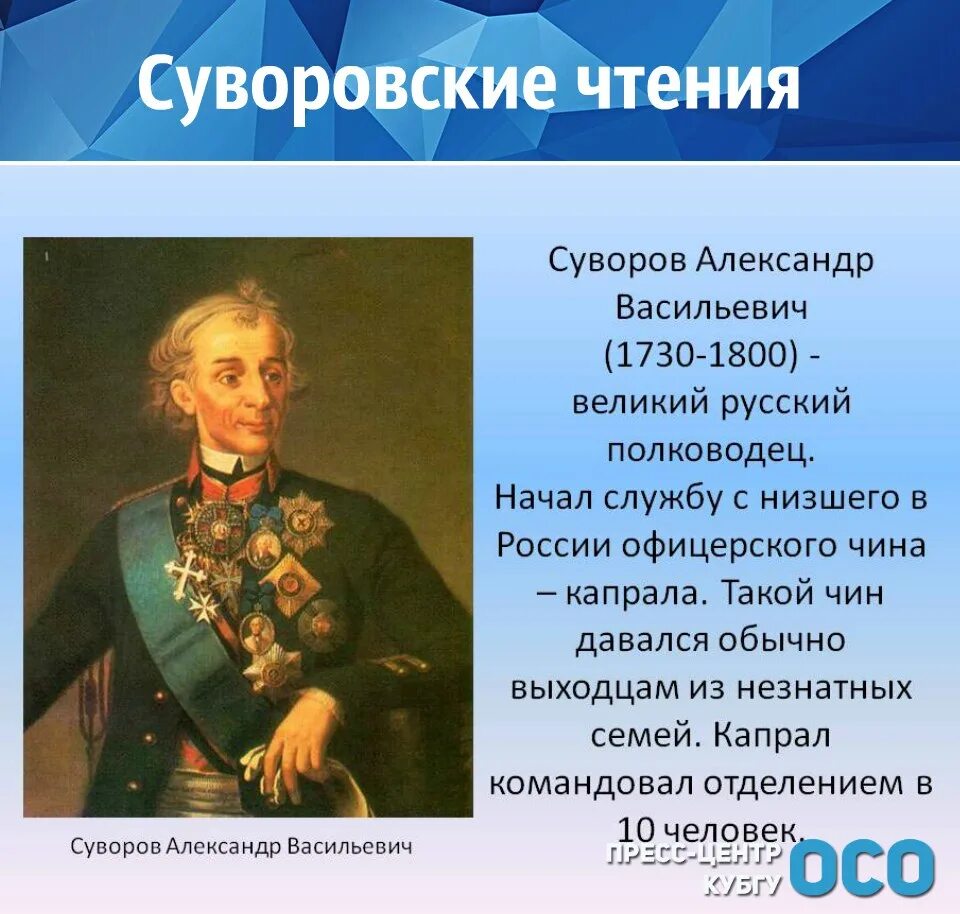 Сообщение о великом полководце россии кратко. Презентация на тему Суворов.