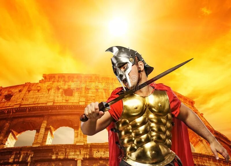 Римский воин Гладиатор. Гладиатор с копьем. Воин на фоне Колизея. Легионеры в Колизее.