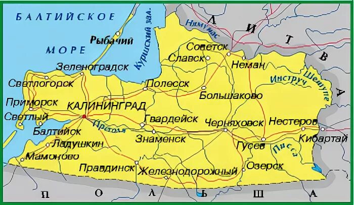 Калининград на карте страны