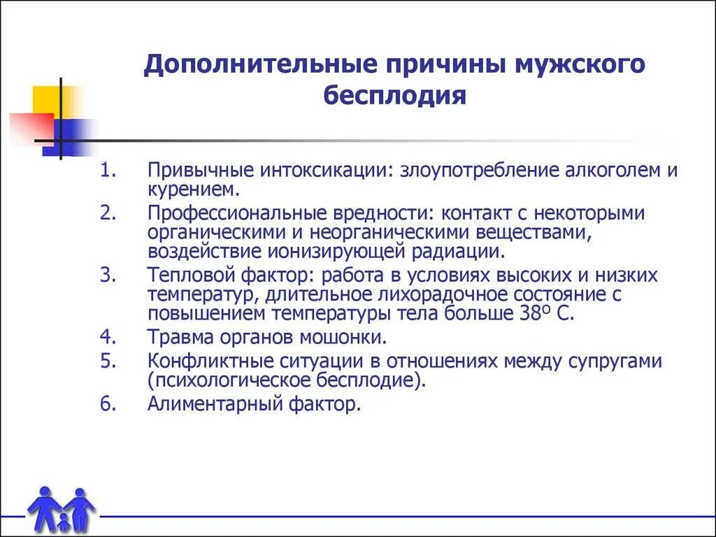 Причины мужского бесплодия. Факторы бесплодия. Основные факторы мужского бесплодия. Мужские факторы влияющие на бесплодие. Хроническое бесплодие