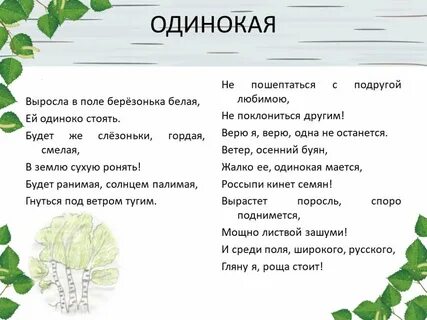 Текст матушка земля белая березонька для меня