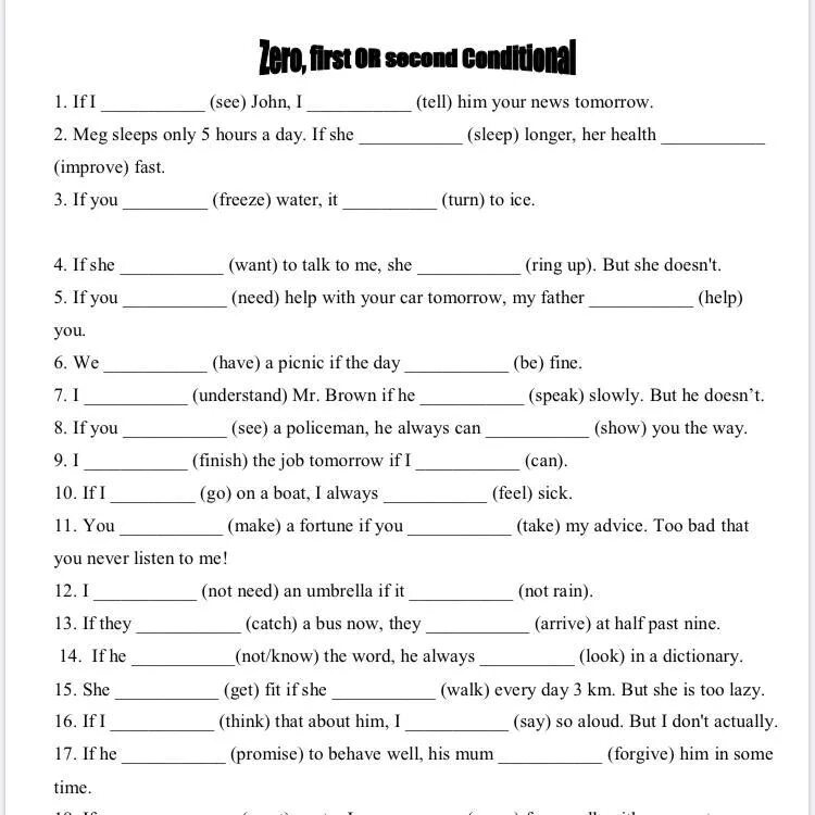 Conditionals 1 2 test. Zero first and second conditionals упражнения. Zero and first conditional упражнения. Zero and first conditional задания. Conditionals в английском Worksheets.