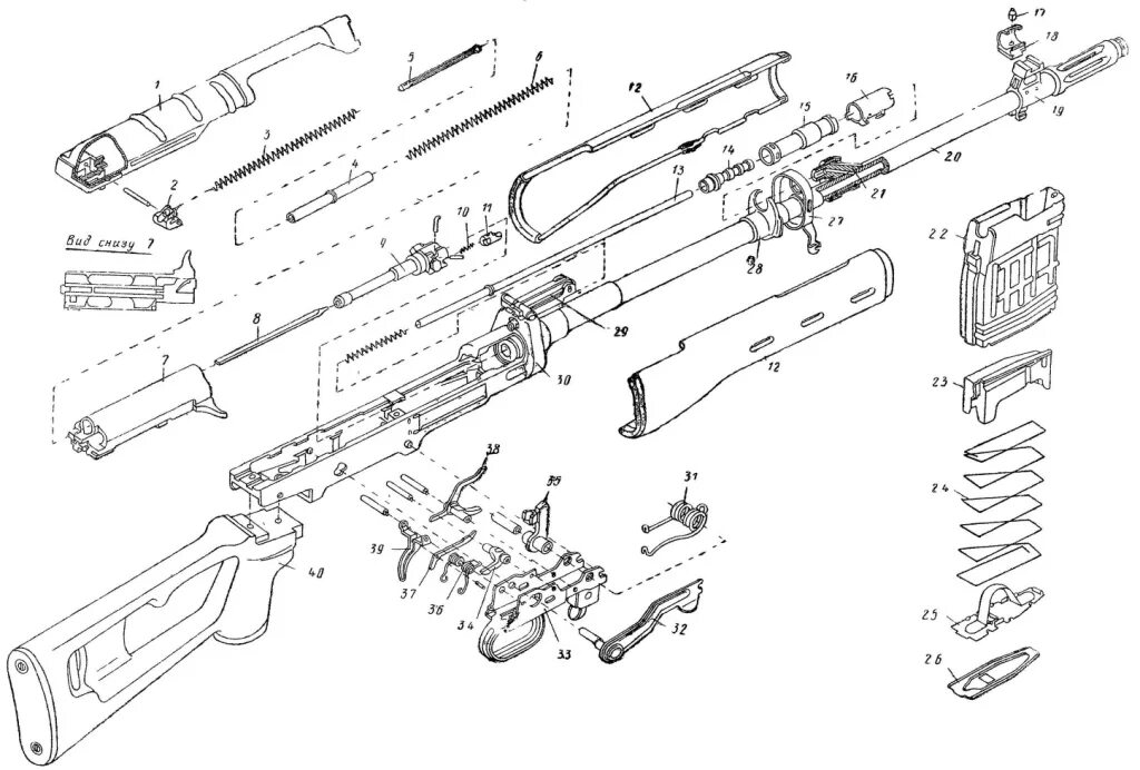 Части свд. Схема винтовки ВСС. Снайперская винтовка Драгунова СВД чертежи. Винторез снайперская винтовка схема. СВД винтовка чертеж.