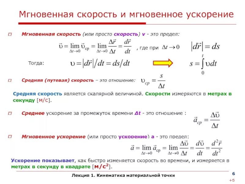 Формула скорости точки в момент времени