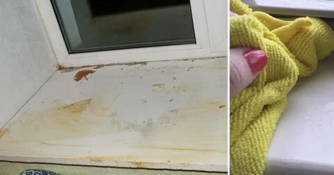 Желтое пятно на пластиковом подоконнике