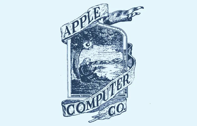 Сколько раз был изображен. Логотип компании Apple 1976 года. Первый логотип Apple 1976. Самый первый логотип Apple.