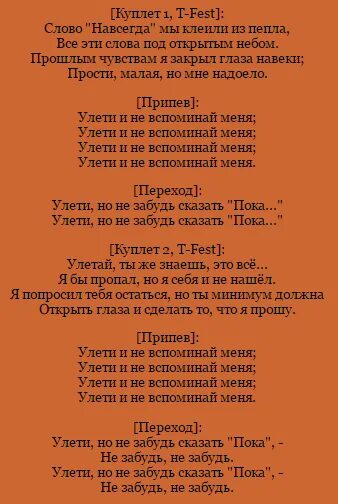 Какую песню вспоминай. Текст песни Улетай. Текст песни Улети. Слова песни улетаю. Улети t-Fest текст.