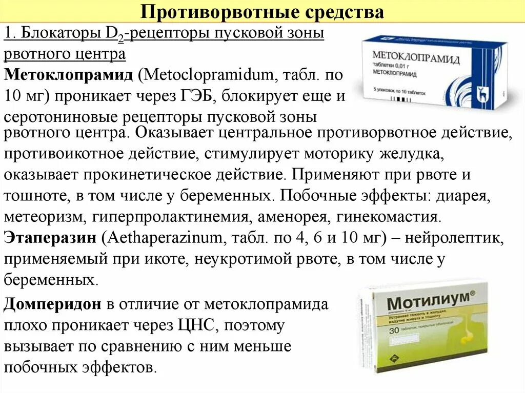 Какой препарат оказывает противорвотное действие. Противорвотные препараты. Препараты блокирующие рвотный рефлекс. Противорвотные средства, блокирующие d2-рецепторы. Блокаторы d2 рецепторов противорвотные препараты.