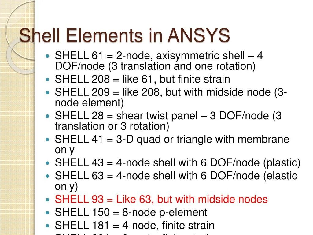 Shell element. Elements shell 13x6.3.