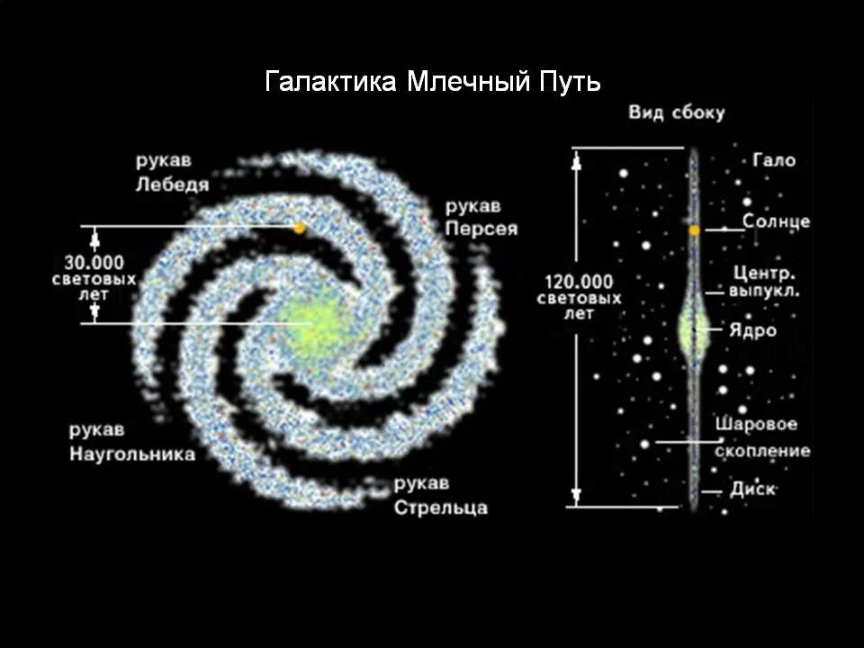 Наша галактика называется млечный путь. Строение Галактики Млечный путь вид сбоку. Строение Млечного пути вид сбоку. Галактика Млечный путь вид сбоку схема. Структура нашей Галактики Млечный путь она состоит.