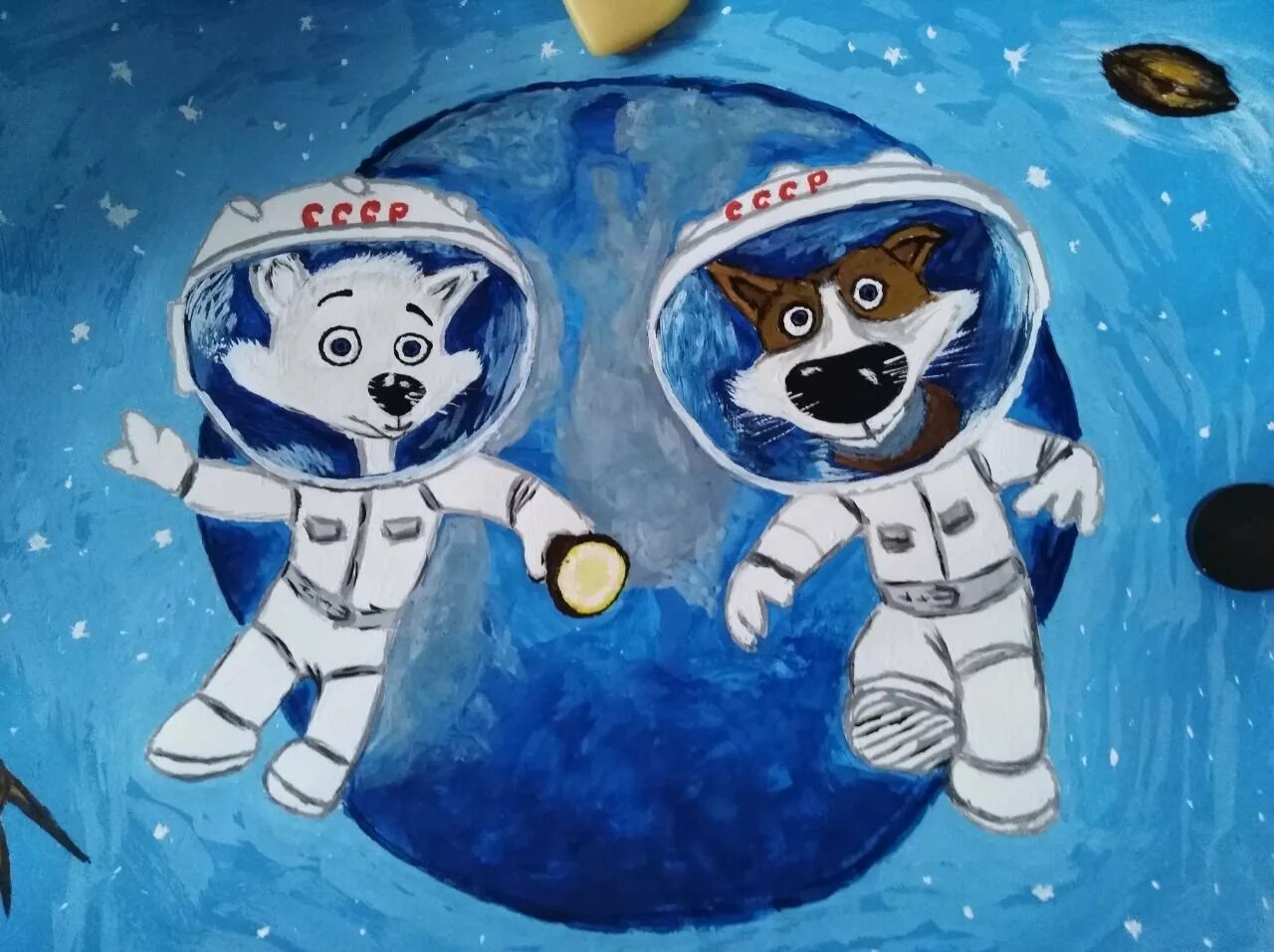 Белка и стрелка рисунок для детей. Рисунок на тему космос. Рисунок ко Дню космонавтики. Рисунок на космическую тему. Детские рисунки ко Дню космонавтики.