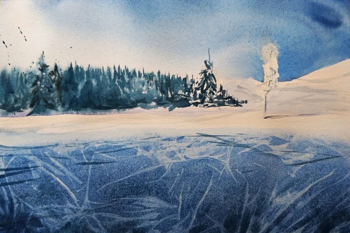 Лед рисунок графика. Лед акварелью. Лед картина. Ледяная акварель. Зимний Байкал акварелью.