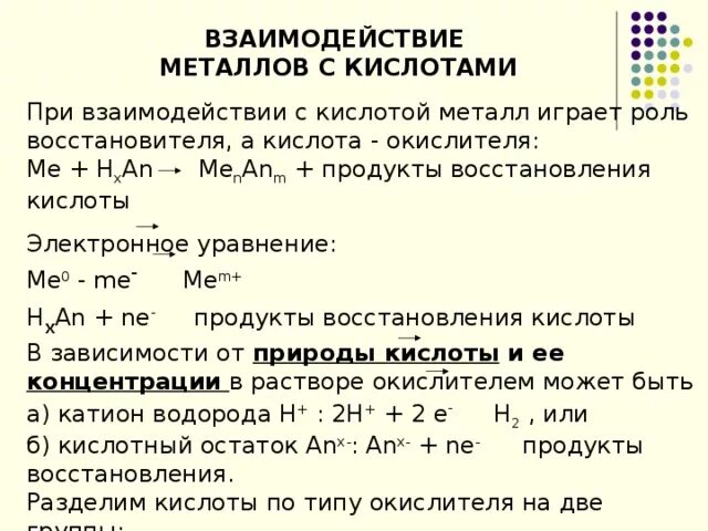 Напишите реакцию взаимодействия металла с кислотой. Взаимодействие металлов с кислотами. Взаимодействиеметаллов с кислорами. Схема взаимодействия кислот с металлами. Правило взаимодействия металлов с кислотами.