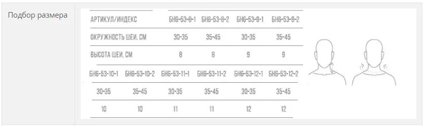 Как подобрать шейный воротник. Воротник Шанца Orlett бн6-53 на шейный отдел позвоночника. Таблица размеров бандаж шейный Орлетт. Воротник Шанца для шеи бн6. Таблица размеров бандажа для шеи.