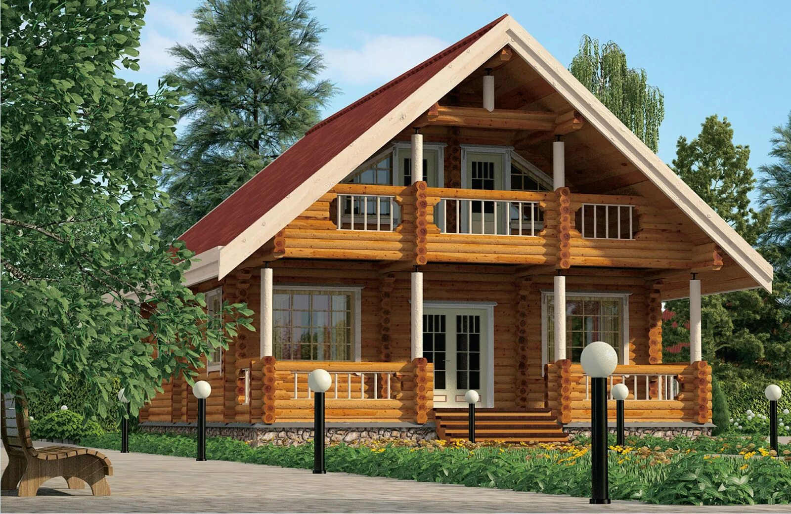 Проект деревянного дома проект 3. Дом типа Варяг из клееного бруса. Двухэтажный деревянный дом. Двухэтажный деревянный домик. Дом с балконом и террасой.