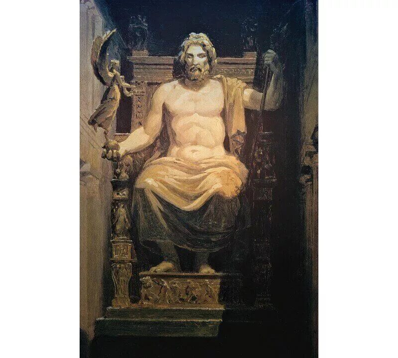 Трон зевса в олимпии. Зевс на троне. Зевс бог громовержец. Семь чудес света статуя зевса. Зевс на троне.