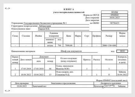 Книга учета материальных ценностей форма 8 мо рф образец