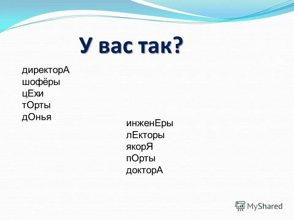 Поставить ударение договор шофер водопровод положил