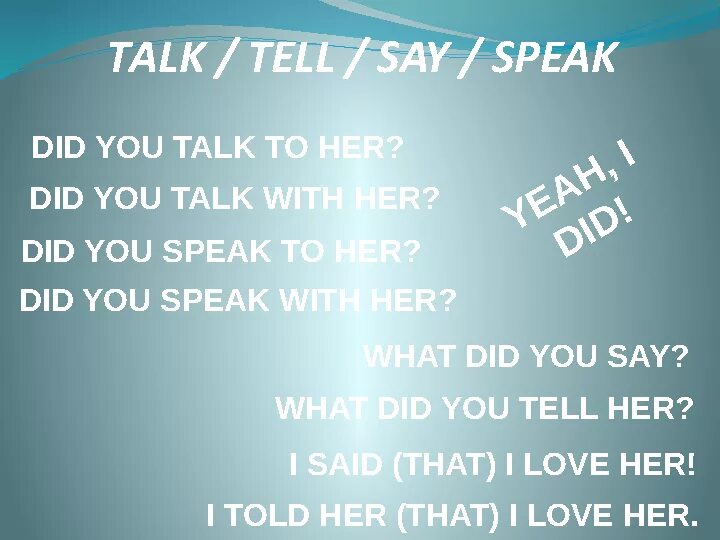 Choose tell or say. Разница глаголов say tell speak talk. Различия между say tell speak talk. Разница между tell say speak talk упражнения. Глаголы говорения tell speak talk say.