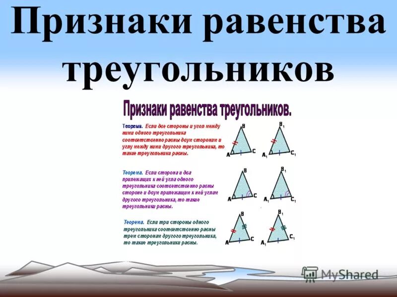 Все признаки треугольника. Три признака равенства треугольников 7 класс геометрия. Три признака равенства треугольников 7 класс кратко. Признаки равенствотреугольнтков. Признаки равнства треугол.