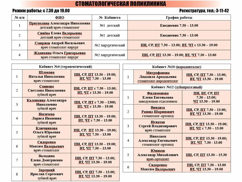 График приема специалистов. Расписание врачей в клинике. Расписание работы поликлиники. Расписание работы терапевтов.