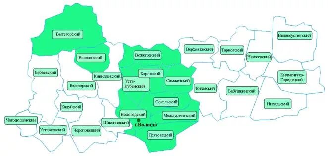 Муниципальное образование вологодский район. Карта Вологодской области с районами. Карта муниципалитетов Вологодской области. Вологда на контурной карте. Расположение районов Вологодской области.