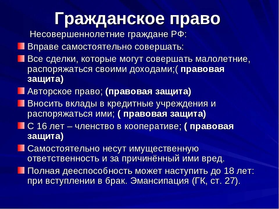 Можно ли гражданской. Гражданские права несовершеннолетних. Права несовершеннолетних детей гражданское право. Права детей по гражданскому законодательству. Гражданский кодекс права ребенка.