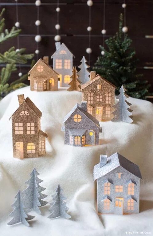 Cottage In The Woods With Deer Christmas village houses, Glitter houses, Christm