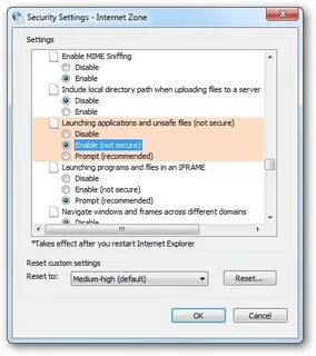 Settings disable enable