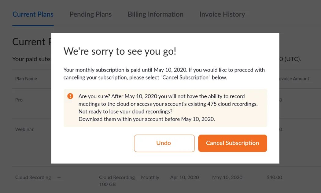 You have cancelled your subscription