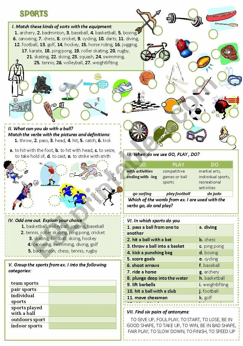 Keys to exercises. Sport Worksheets. Kinds of Sport Worksheets. Sports Vocabulary exercises. Do Play go с видами спорта.