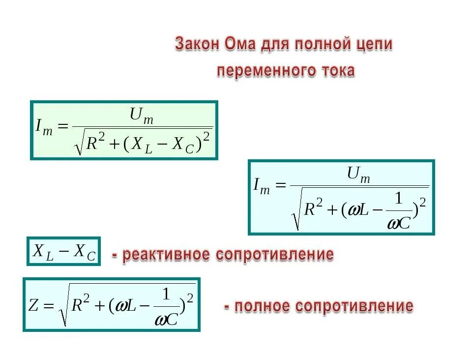 Формулы ома для переменного