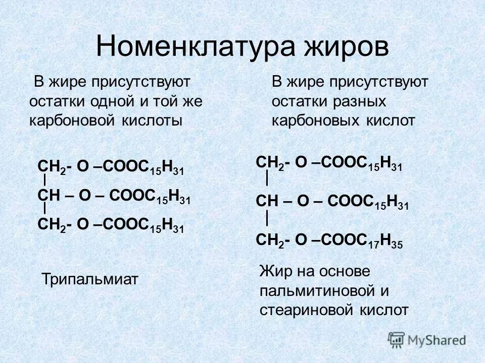 Жиры химия 10 класс конспект. Жиры номенклатура химия. Номенклатура формула жиров. Номенклатура получение жиров. Номенклатура сложных жиров.