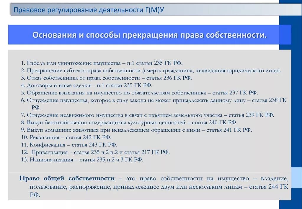 Ст 235 ГК РФ. Ст 235 ГК РФ основания прекращения. Прекращение прав на квартиру