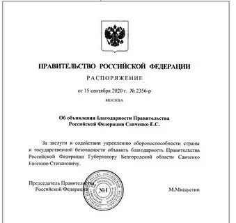 Благодарность правительства