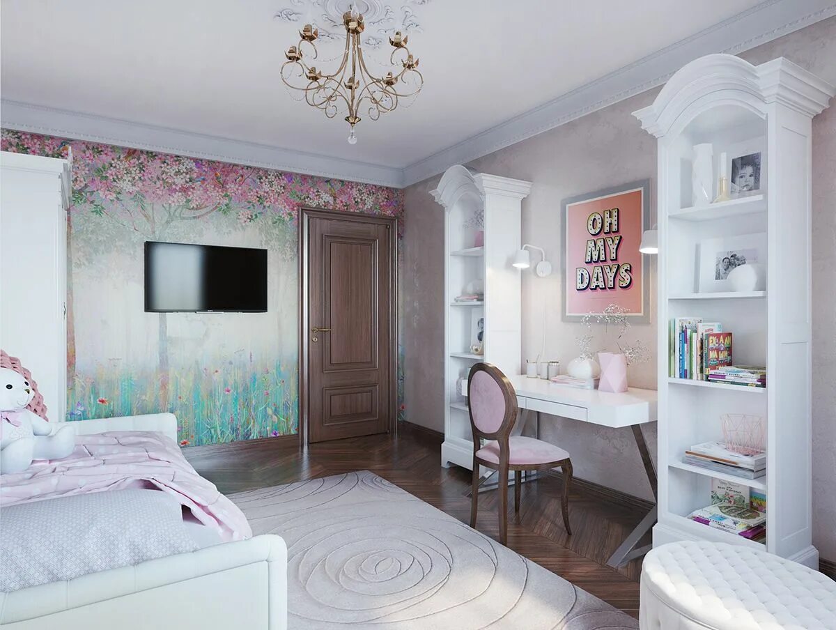 Комната для девушки в стиле неоклассика. Комната для девочки подростка. Комната для девушки. Интерьер детской комнаты. Неоклассика детская комната.