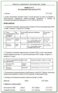 Приказ на нормы расхода топлива образец 2024