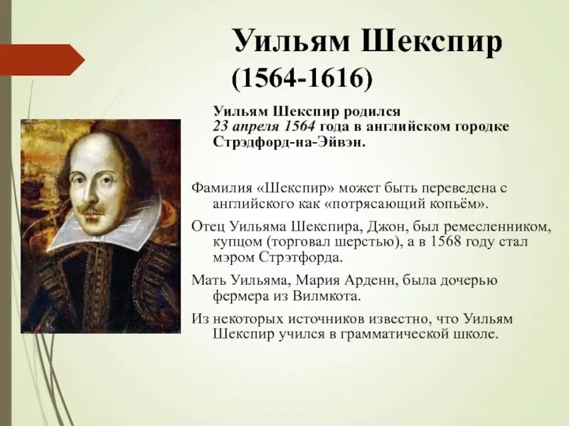 Сообщение о жизни и творчестве шекспира
