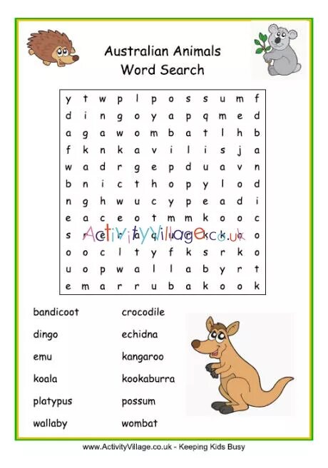 Animals wordsearch